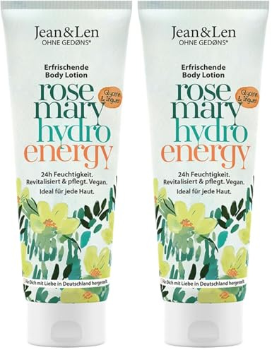 Jean & Len Erfrischende Bodylotion Rosmarin & Ingwer, für ein belebtes Hautgefühl, versorgt die Haut mit Feuchtigkeit, würzig-frischer Duft, Körperlotion, ohne Parabene & Silikone, vegan, 250 ml