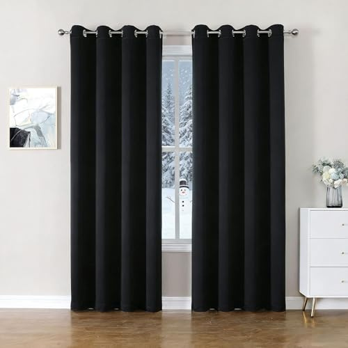 GUOJUN Rideau Occultant Thermiques 90 x 170 cm Thermique Isolant Anti Froid et Chaleur Rideau Phonique Anti-Froid, Économie D'Énergie pour Chambre Salon, Noir