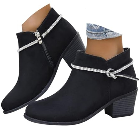 ticticlily Donna Stivaletti Bassi con Tacco Basso Casual Scarpe Primaverili Estivi A Nero 39 EU