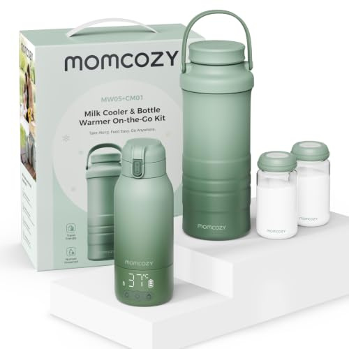 Momcozy Chauffe Biberon Portable 500ml & Glacière Lait Maternel, Pot 650ml | Conservation, Toute la journée, Grande capacité, Voyage, Bébé, Nouveau-né, Coffret, Allaitement, Nomade, Kit, Sans BPA