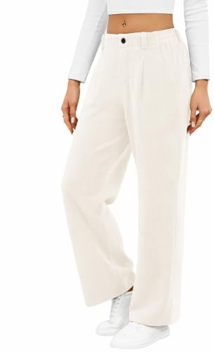 Fashora Pantalon Velours Femme Droit Taille Elastique | Taille Haute, Taille Elastique, Baggy, Chaud, Chic et Elegant, Décontracté, Hiver, Poche
