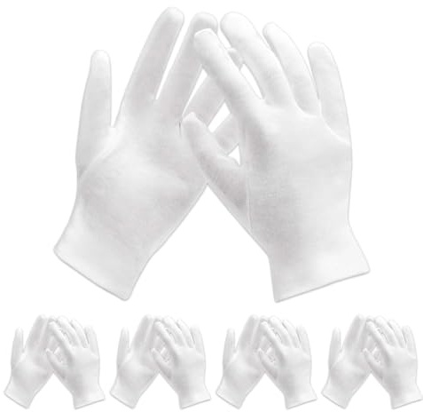 ITCGOB 5 Pares de Guantes de Algodón para Niños, Guantes Dermatológicos Hidratantes para Eccema y Manos Secas, Guantes Blancos de Tela Suave para Ceremonia, Protección y Cuidado de la Piel, Talla S