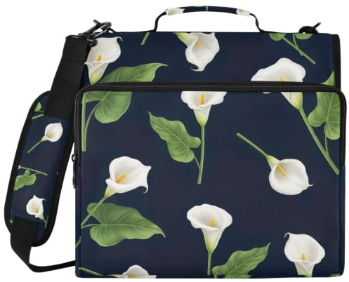 Vit Calla liljor gröna blad pärmväska, 3 ringpärm med 14 tums laptopfodral för kontorsmöte