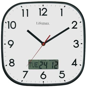 Lifemax Clear Time Day Date Wall Clock - Easy to Read LCD Display Day-Date Clock, Shows Day, Date, Month in UK format, Ideal for Dementia & Seniors