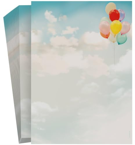 Motivpapper luftballonger, 50 ark motivpapper DIN A4, 90 g/kvm moln himmel frihet