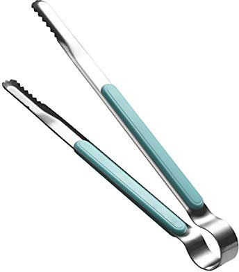 Stainless Steel Kitchen Tongs Cooking Utensils Barbecue Baking Ice Salad Serving Tongs with Non-Slip Easy Grip Handle (Blue)