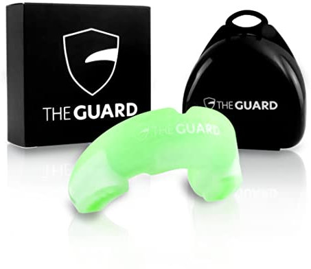 The Guard – Mundschutz für Kontaktsportarten jeder Art, inkl. Aufbewahrungsbox I Individuell anpassbar, BPA frei & geschmacksneutral I Sport Zahnschutz für Boxen, Kampfsport & Hockey I Green/White