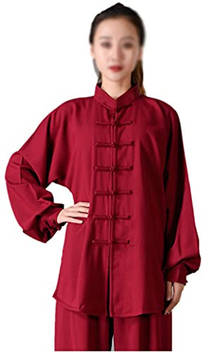 ZHOUXIAO Baumwollleinen Taichi Uniform Frau Stretch Martial Arts Anzug Kung Fu Kleidung Zen Meditation Kleidung Morning Übungen Kleidung Langarm Jacke Hemd Hosen red1-L