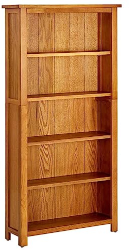 vidaXL 5-Tier Bookcase Solid Oak Wood with Natural Finish - 140 cm Height, ic Style Bookshelf with Ample Storage Space, Perfect for Living Room or Office