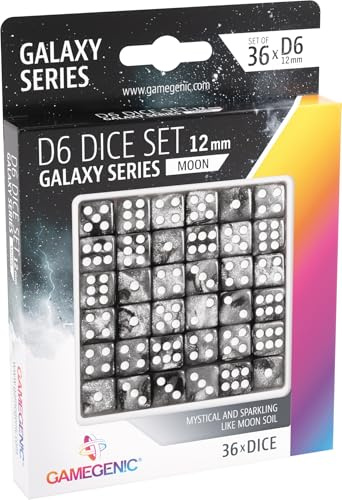 Asmodee - Gamegenic - Galaxy Series - Moon - set med 36 tärningar på 6-12 mm - tillbehör till brädspel - tärningsspel