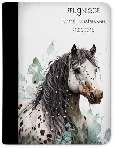 CreaDesign Customize A4 Zeugnismappe für Kinder 26,7x32,7x1 cm, Sichtbuch mit 10 Klarsichthüllen, erweiterbar auf bis zu 20 Taschen, Pferd Apaloosa design, Dokumentenmappe für Schüler