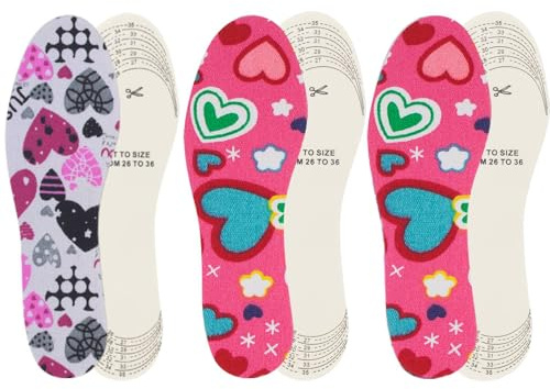 Plantillas Niños 3 Pares, plantillas niños recortables, Plantilla de Esponja con Respirable Inserciones de Zapatos de Látex, Talla para Cortar Suave Reemplazo
