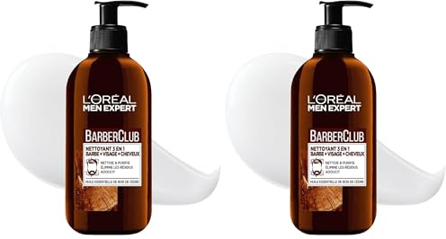 L'Oréal Men Expert - BarberClub - Limpiador 3 en 1 Barba Rostro Cabello Hombres - Con Aceite Esencial de Madera de Cedro - 200 ml (Paquete de 2)