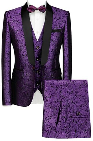 Lacoac Hombre Traje Jacquard 3-Piezas Esmoquin Formal Fiesta de Navidad Chaqueta+Chaleco+Pantalón