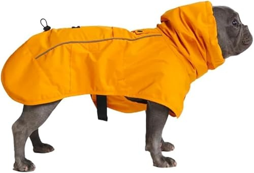 Spark Paws Dog Raincoat, Waterproof Coat Rain Jacket for Small Medium Large Dogs, Reflective Breathable Full-Body Coverage - Mustard Yellow - L