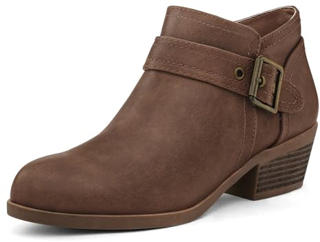 mysoft Women's Ankle Boots Low Chunky Stacked Heel Comfortable Round Toe booties with Side Zipper Shoes