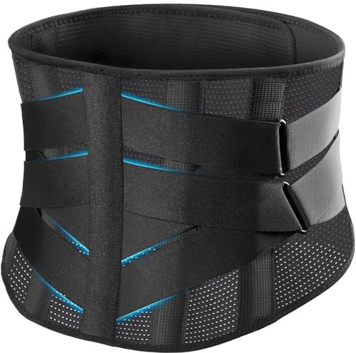 mezzuno Faja Lumbar Hombre Mujer con 5 Férulas y 8 Puntos de Compresión - Cinturon Lumbar para Trabajo - Alivio de Dolor y Ciática - Ideal para Cinturón de descompresión lumbar y Soporte (XL)