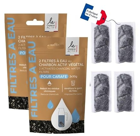 4 st vattenfilter franska grönsaksaktivt kol superaktiverade granulat – på bara 20 minuter – naturligt för karaff, flaska, dricksflaska – filter rinnande vatten