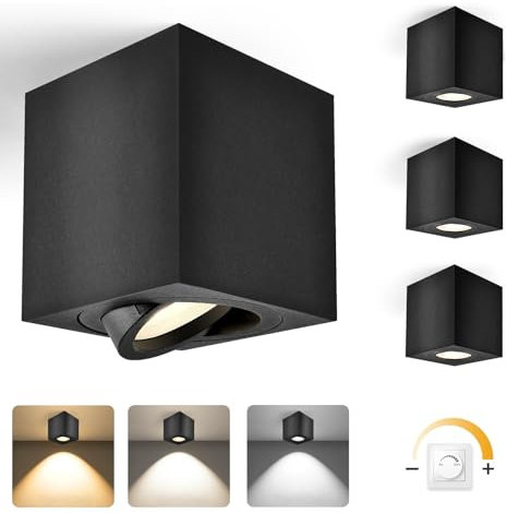 YindaLux Focos LED Techo Superficie Regulable, 5W Giratorio 30° Foco Interior, Contiene 500LM módulo LED, Ø80x84mm Aluminio Lámpara de Techo, Focos Para el Techo Techo Negro Blanco 4PCS