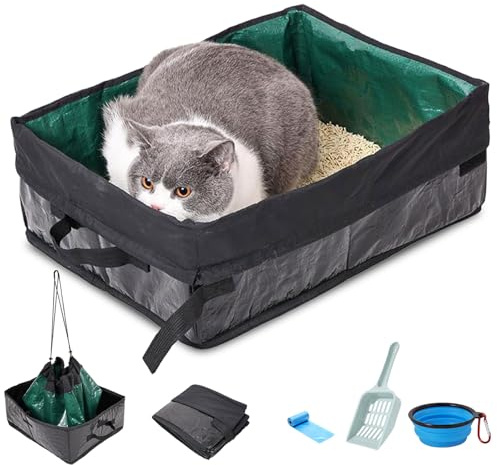 belieonu Travel Litter Box for Cats, Foldable Portable Litter Box, Leak Proof Cat Travel Carrier with Kitty Litter Scoop Bowl, Collapsible Waterproof Odor Free Easy Carrier for Car Outdoor