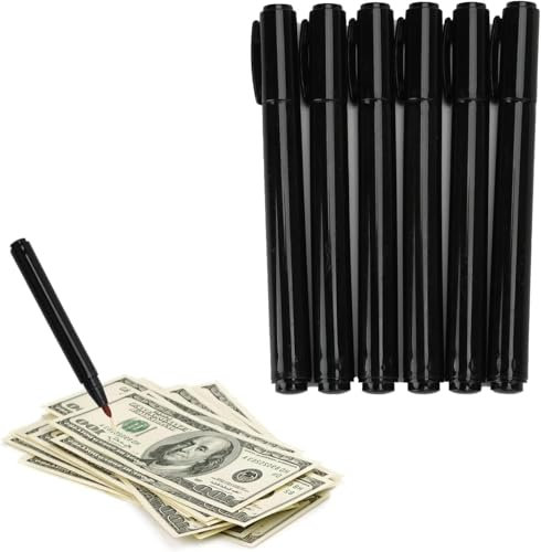 Falschgeld Prüfstift 6 Stück - Falschgeld Prüfstift zur sicheren Erkennung gefälschter Banknoten auf Euro, Dollar, Pfund und allen internationalen Währungen – Schwarz