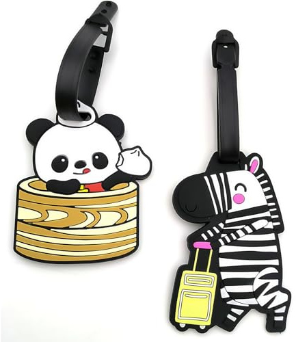 Etichette per Valigie In Panda Zebra, 2 Pezzi Etichetta per Viaggio Bagaglio in Silicone, Identificatore Valigia con Nome e Indirizzo, Carino Deposito Bagagli Targhetta per Bambini Donne Uomini
