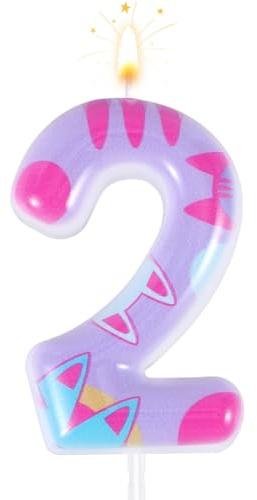 Vela de Cumpleaños Temática, Vela con Número para Cumpleaños con Temática de Gato Decoración de Cumpleaños Con Forma de Gato de Dibujos Animados Vela con Número de Gatito Decoración (Número 2)