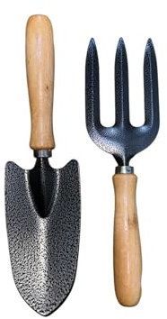 Two B Ensemble d'outils à main de jardin, truelle et fourchette en métal avec poignées en bois, 2 pièces, fourche de 27 cm et truelle de 30 cm