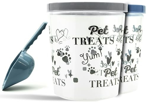 Petopedia 1x 5L Pet Storages Container with 1x Feeding Scoop – Cat & Dog Food Storage Box – Candy Jar, Tin, Tub for Dogs, Cats – Pets Treat Containers with Airtight Lid (Blue/Grey, 5 Litre)