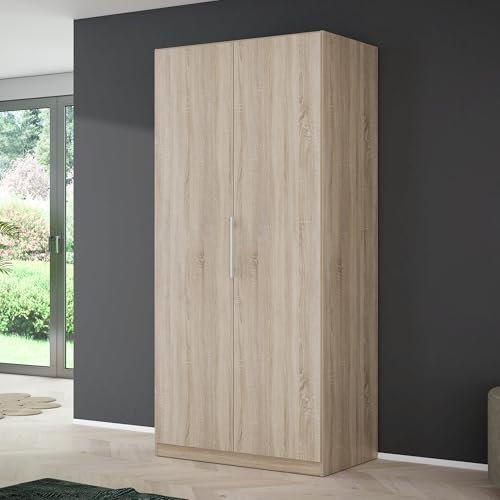 FORTE CADIXO Kleiderschrank 100, moderner Schrank mit 2 Drehtüren und Einlegeboden, Holzwerkstoff, Sonoma Eiche Dekor, 100,9 cm breit, 212,9 cm hoch, 58,9 cm tief