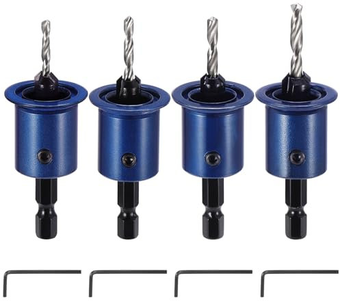 Faankiton 4 Piezas Juego de Brocas Avellanadoras, Herramienta de Chaflán de Madera, Broca Avellanadora Madera, Juego de Taladro de Cono avellanado, Brocas Biseladas Ajustables con Llave Hexagonal