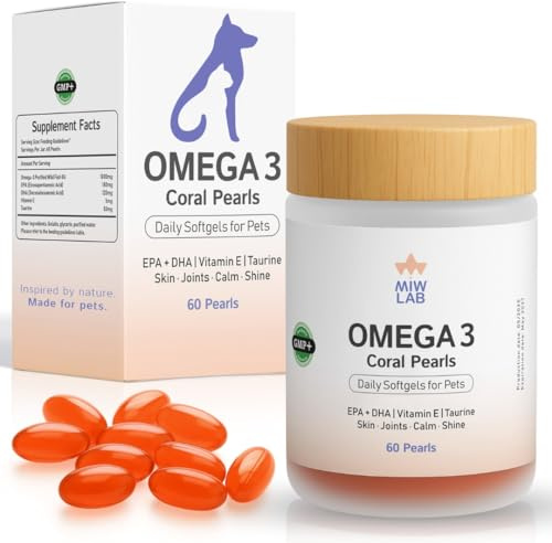 Omega 3 Perro y Gato Aceite de Pescado EPA + DHA + Taurina + Vitamina E Suplemento Perlas para Articulaciones Fuertes, Ayuda Artritis, Pelo Suave y Brillo Natural Mascotas Salmon 60 Capsulas Blandas