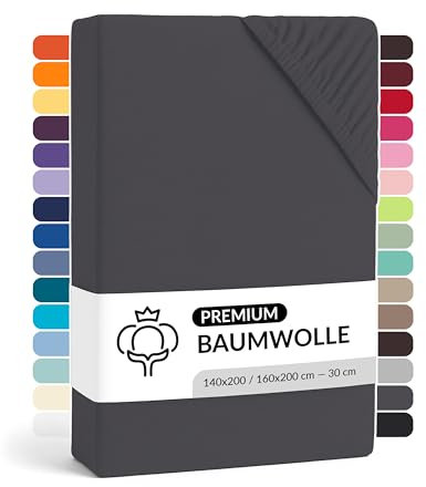 LARAWELL Spannbettlaken 140x200cm Baumwolle, bis 160x200, anthrazit, Graphit, Spannbetttuch aus extra dickem Premium Jersey (gekämmt), 30 cm Steghöhe, bügelfrei, atmungsaktiv, formstabil