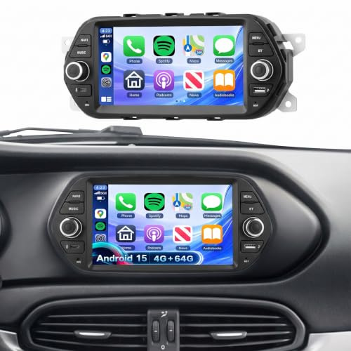 Roinvou 4+64G Android 15-bilradio för Fiat Tipo Egea 2015-2017 med trådlös CarPlay Android Auto, 7-tums skärm 2 DIN Radio MirrorLink Wi-Fi GPS Bluetooth 32EQ FM/RDS 1280 * 720 SWC backkamera