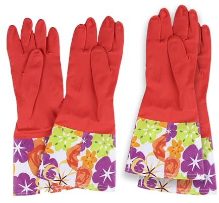 Codian Guantes de cocina impermeables para el hogar, goma de puño largo con patrón floral, interior forrado de vellón, textura antideslizante para lavar platos y limpieza, (2 pares) (2)
