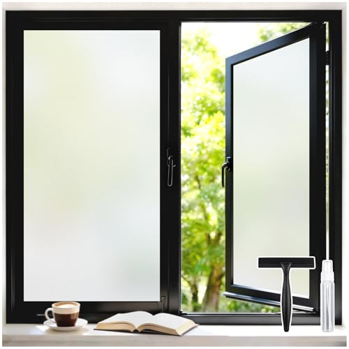 DOWELL Frosted Window Film Privacy Film for Glass Windows with Installation Tools, Opaque Frosting Cover for Bathroom Bedroom Kitchen and Office, Self Adhesive Static Cling Removable, 44.5x200cm