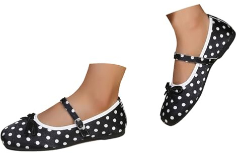 Casual Shoes Women's Sporty Ballerina with Dots to Slip On Breathable Dance Shoes Dance Boots Barefoot Shoes Non-Slip Slip-On Comfortable Lightweight Flat Ballet Shoes, O Black, 8.5 UK