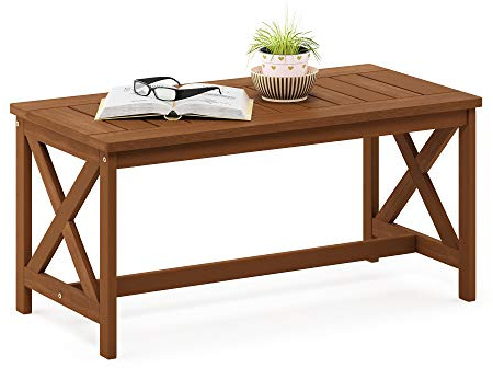 Furinno TIOMAN Patio Table, Outdoor Side Table, Coffee Table with X Leg in Teak Oil, for Patio, Garden, Porch, Natural