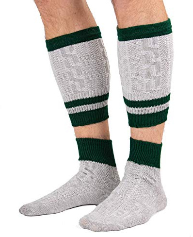 Schöneberger Trachten Couture Calcetines tradicionales Loferl - calcetines tradicionales de 2 piezas con pantalones de cuero calentadores de pantorrilla calcetines Loferl (43-46, Gris/Verde)