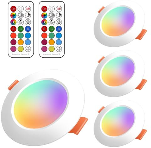 Jayool LED Spots Encastrables Rond 5W, Luminaires Encastrés Plafonnier, 3 Pouces Couleur Changeante avec Télécommande et Minutage, Blanc Chaud (2700K), Lot de 4