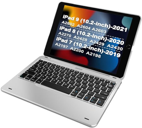 Arteck iPad 9th Gen (10.2-inch, 2021) Keyboard Case, Ultra-Thin Bluetooth Keyboard with Folio Full Protection Case for Apple 10.2-inch iPad 9 (2021) 8 and 7 with 130 Degree Swivel Rotating