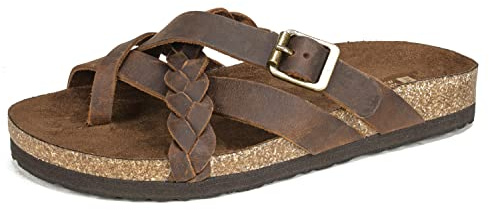 WHITE MOUNTAIN Women's Harrington Footbed Sandal, Brown/Leather, 8 M