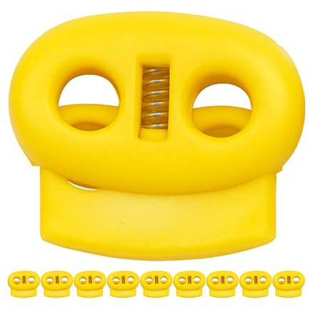 Kordel Stopper, 2-Loch, 10 Stück, in Gelb, für bis Ø 4 mm Kordeln, Band Klemme Jacke, Bekleidung, Rucksack, Gummikordel Stopper, Schnellverschluss Schnürsenkel, Schnur Rutsche, Tanka Kordelstopper
