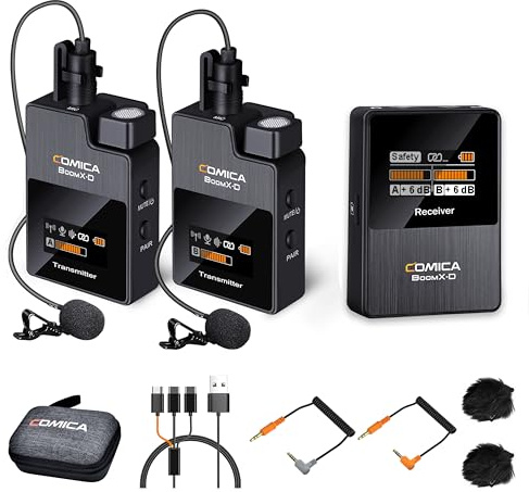 COMICA Wireless Lavalier Microphone, BoomX-D2 Wireless Microphone System with 2 Transmitter 1 Receiver, 2.4GHz Dual Lapel Mic for DSLR Camera Camcorder Smartphone Interview YouTube Live-steam