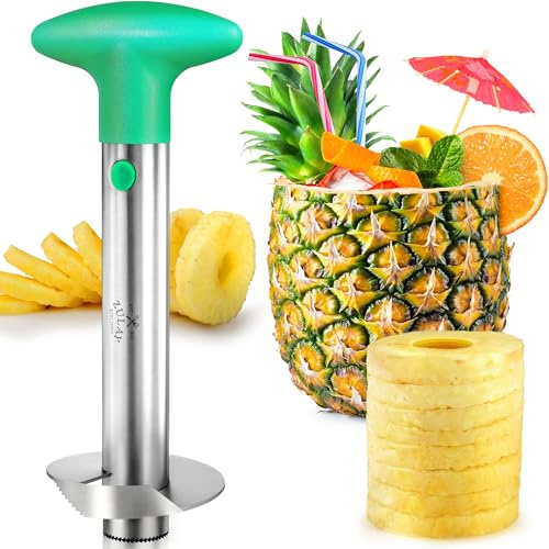 Zulay Kitchen Stainless Steel Pineapple Corer & Slicer – Heavy Duty Pineapple Cutter & Eye Removal Tool – Effortless Core Remover Tool with Sharp Reinforced Blade & Ergonomic Handle - Light Green