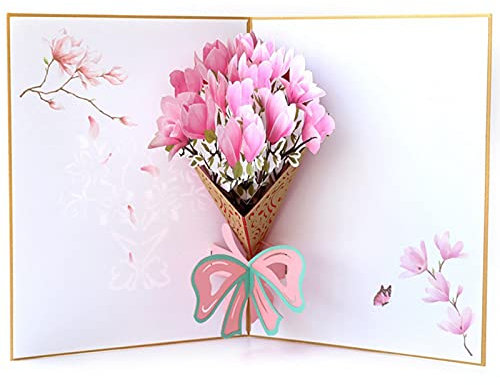 3D Popup Karte Geburtstag Blumen Pop-Up Grußkarte Karten Zum Hochzeitstag Freundin Geburtstagskarte Handgemachte Glückwunschkarte für Muttertag, Abschluss, Valentinstag, Jubiläum, Weihnachten