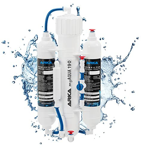 Umkehrosmoseanlage Aquarium – ARKA myAQUA 190 – entfernt 99 % Schadstoffe, Salze & Bakterien – 190 l/Tag Wasserfilter & Enthärtungsanlage – einfache Installation – Komplettset für Haushalt & Aquarium