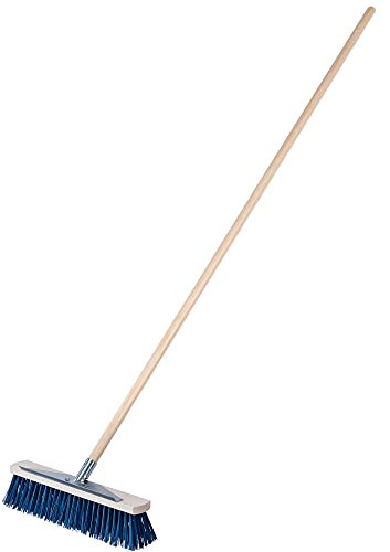 KADAX Balai de rue avec bord à gratter 2 en 1 Balai de Route Balai industriel à long manche en bois Balai de salle en plastique (40 cm)