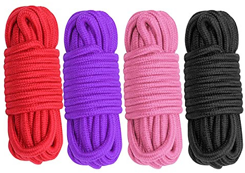 Cosymate Soft Cotton Rope Binding Rope All Purpose Thick Cotton Twisted Knot Tying Rope, 8mm Diameter, 5m Long, Pack of 4, Black Red Pink Purple