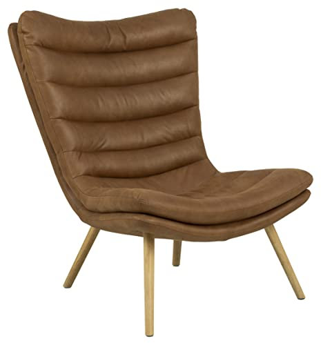 AC Design Furniture Grady Loungestuhl in Braun, Polsterstuhl in Lederoptik und Holzbeinen, Ohrensessel im Modernen Skandinavischen Retro Stil für Wohnzimmer, Schlafzimmer, Büro